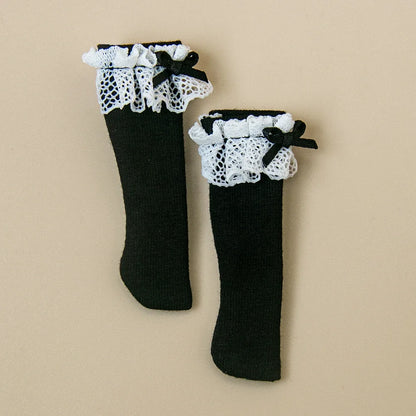 Blyth Socks Fashion Long Socks Lace Bow Socks Black White for Licca Azone Momoko OB24 OB22 OB27 YMY Doll Accessories