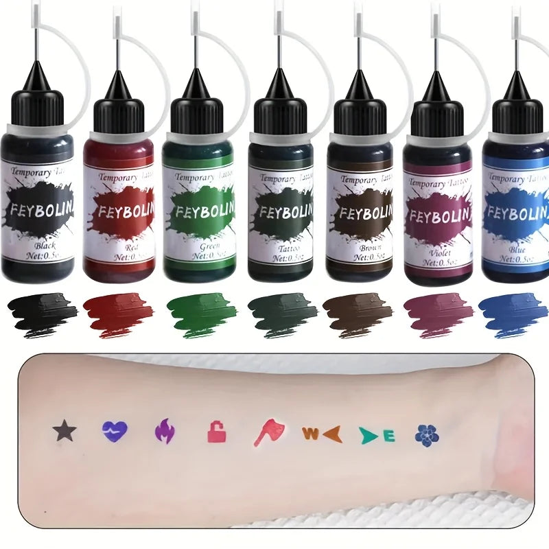 Long-Lasting Temporary Tattoo Inks with 3 Tattoo stickers Kit,Freehand Painting Gel for Makeup Trend Party Tattoos for Face Body