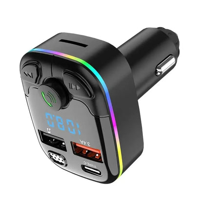 Car Charger Bluetooth 5.0 FM Transmitter Handsfree PD Type-C Dual USB Ambient Player MP3 Charger Type-C Wireless Light