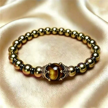 Men's Stylish Natural Stone Bracelet Vintage Crown Symbol of Power Hematite Beads Gift for Friends Natural Tiger Eye beads