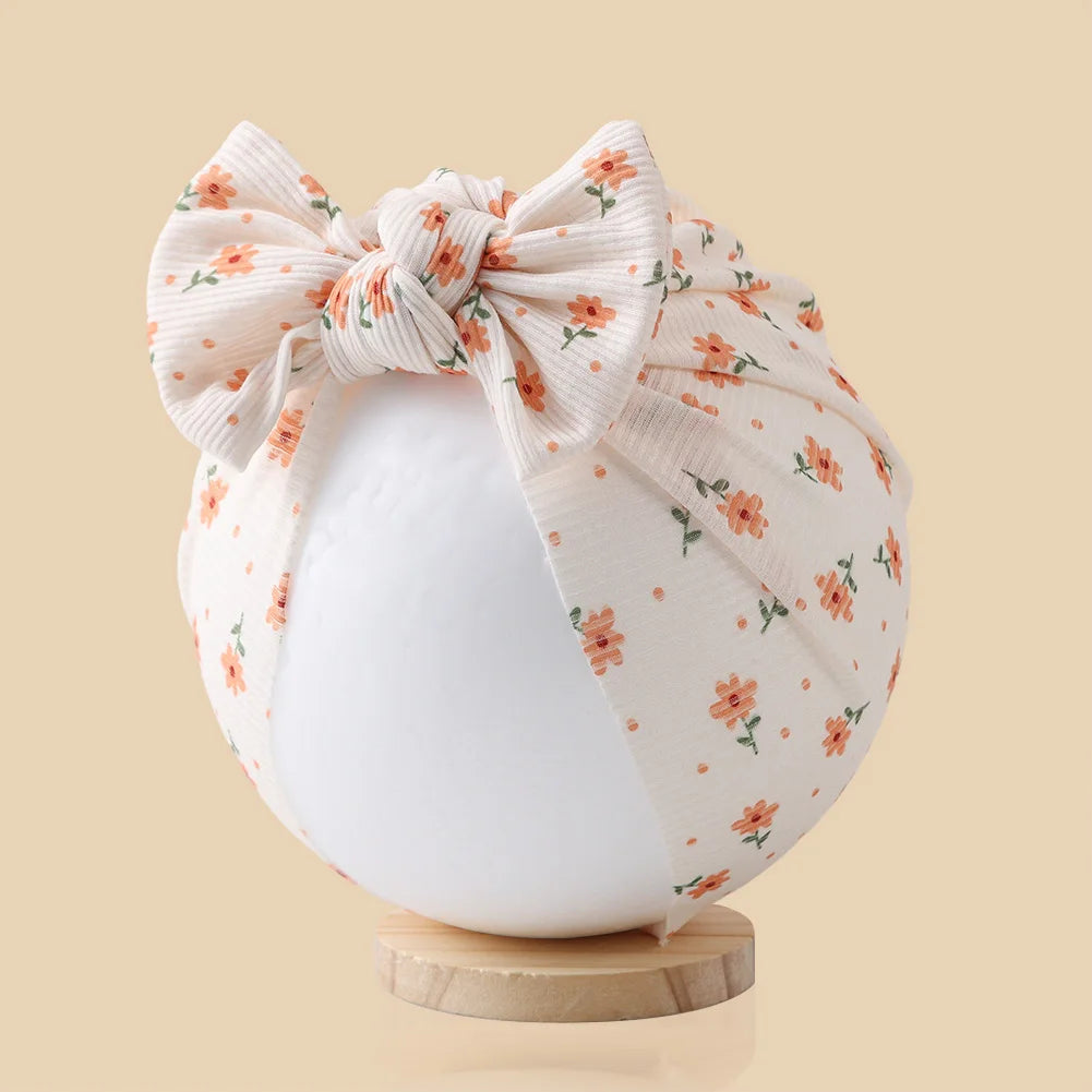 Ins Ribbed Baby Turban Hats Heart Dasiy Cherry Butterfly Bear Printed Infant Beanies Toddler Boys Girls Caps Kids Headwear