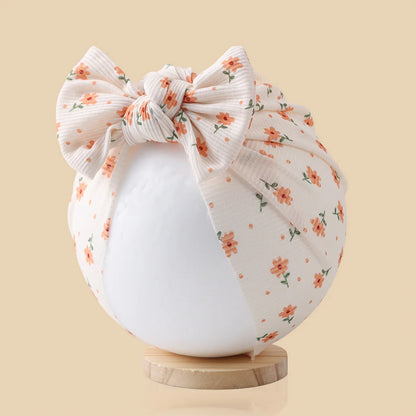 Ins Ribbed Baby Turban Hats Heart Dasiy Cherry Butterfly Bear Printed Infant Beanies Toddler Boys Girls Caps Kids Headwear
