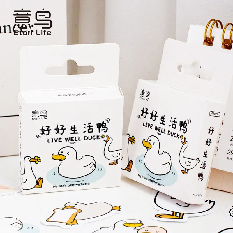 Etori Life46pcs/pack Good Life Duck Album decorative stickers Self-adhesive stickers for DIY student stationery notebook diary