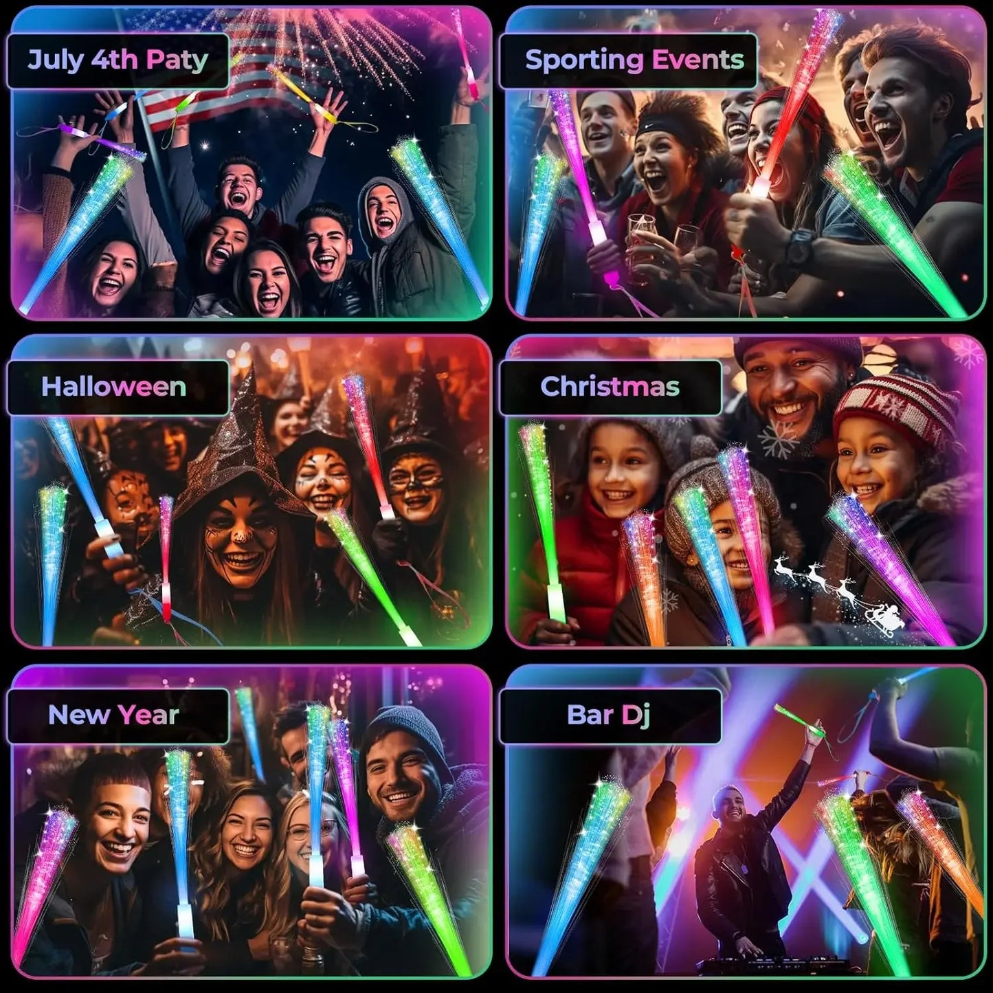 Glow Sticks Fiber Optic Light Up Wands LED Night Lighting Props for Birthday Wedding Dark Parties Concerts Christmas Halloween