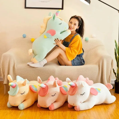 Kawaii Lying Unicorn Plush Toy Stuffed Soft Cute White Pink Horse Appease Doll Pillow for Kids Girls Birthday Gift Room Decor