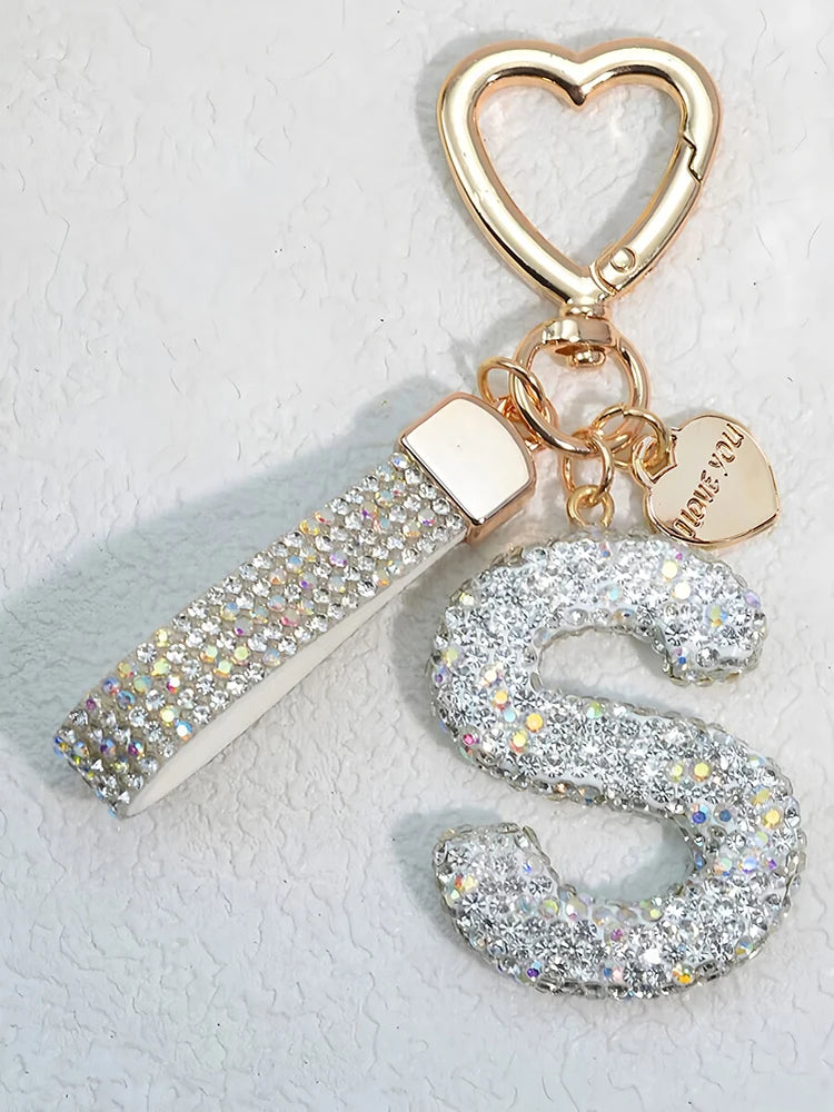 Shining Diamond Inlay 26 English Initial letter Key Chain Car High-end Key Ring Lady Bag Delicate Pendant Thanksgiving Gifts
