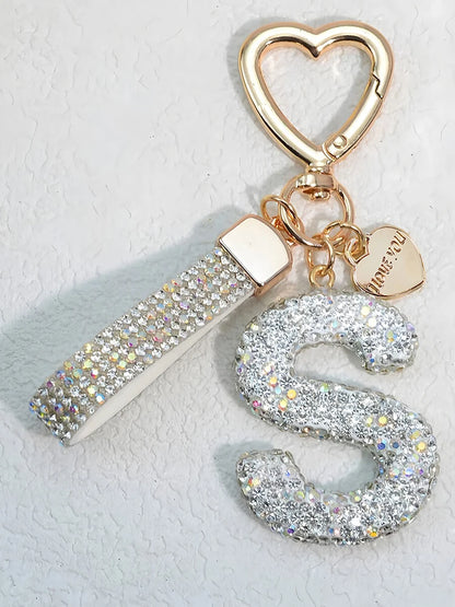 Shining Diamond Inlay 26 English Initial letter Key Chain Car High-end Key Ring Lady Bag Delicate Pendant Thanksgiving Gifts