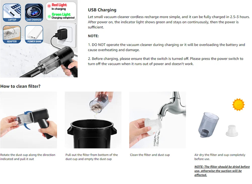 Handheld Portable Small Vacuum Cleaner Multi-Purpose Use for Cars And Household Compact Pump for Easy Cleaning