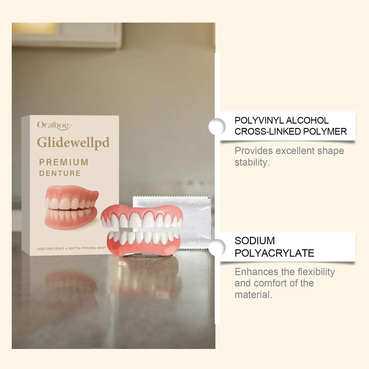 Full Denture Fake Teeth User Friendly Natural Safe Silicone Upper & Lower Veneers Perfect Laugh Veneers Dentures Paste Fake Teet