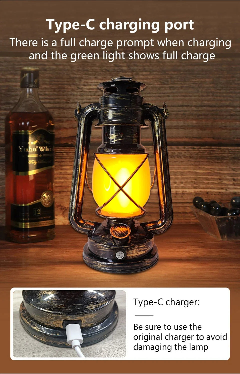 Retro Portable LED Horse Lantern Lamp Rechargeable Hanging Camping Lights 3 Lighting Modes for Desktop Bar Resturant Decoration