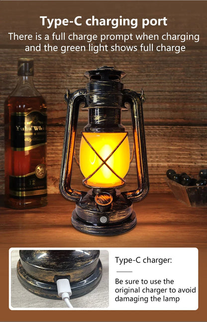 Retro Portable LED Horse Lantern Lamp Rechargeable Hanging Camping Lights 3 Lighting Modes for Desktop Bar Resturant Decoration