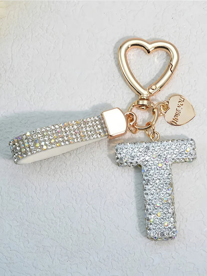 Shining Diamond Inlay 26 English Initial letter Key Chain Car High-end Key Ring Lady Bag Delicate Pendant Thanksgiving Gifts