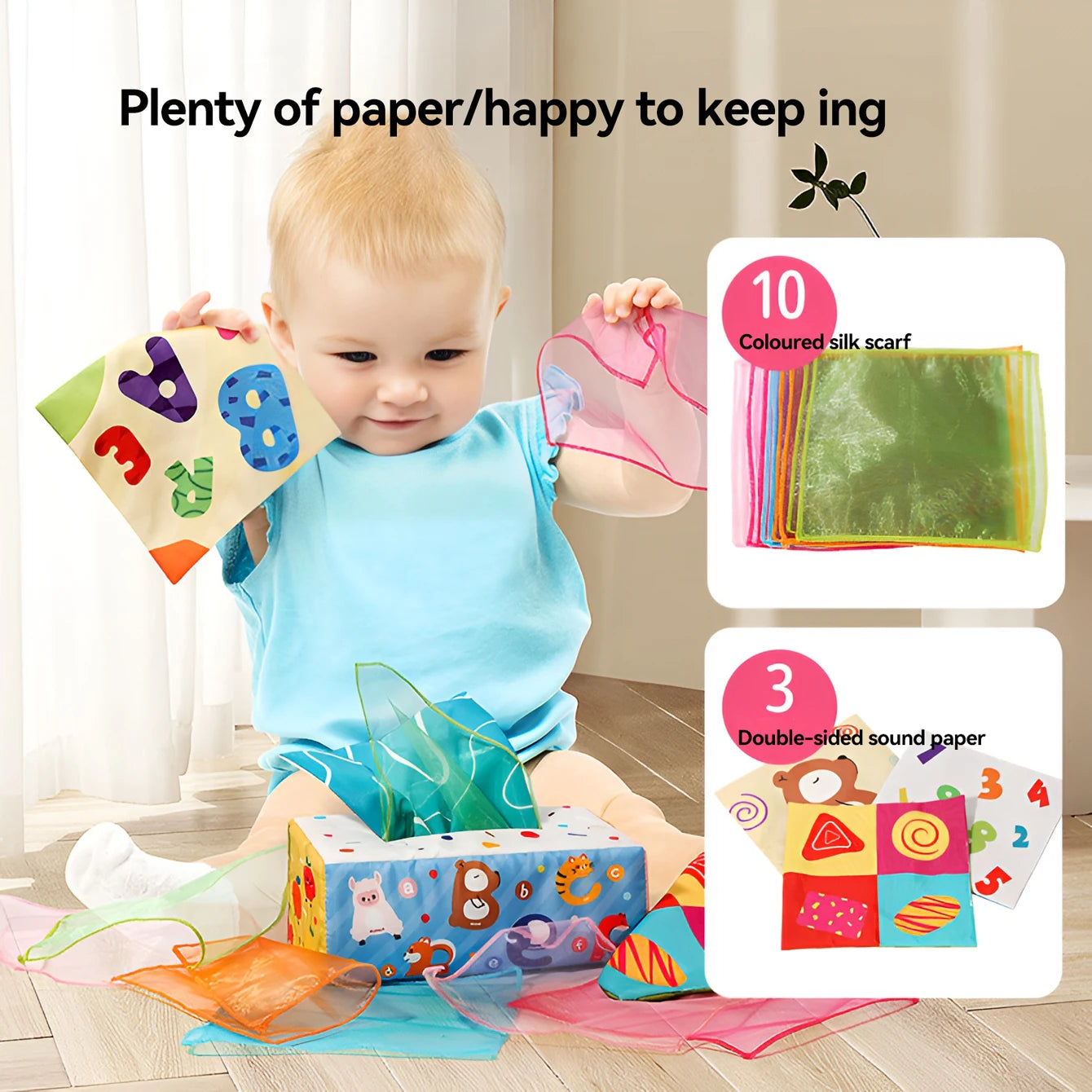 Newborn baby toy - Simulated tissue box with realistic tissue pull-out for early education