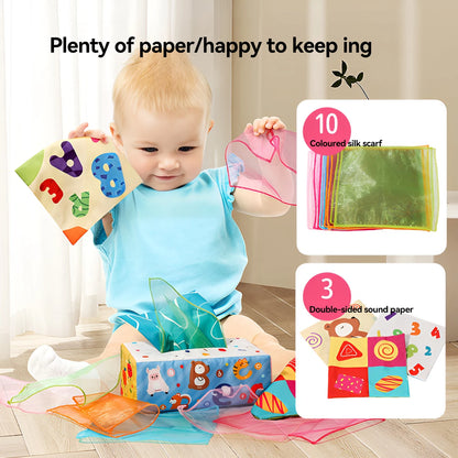 Newborn baby toy - Simulated tissue box with realistic tissue pull-out for early education