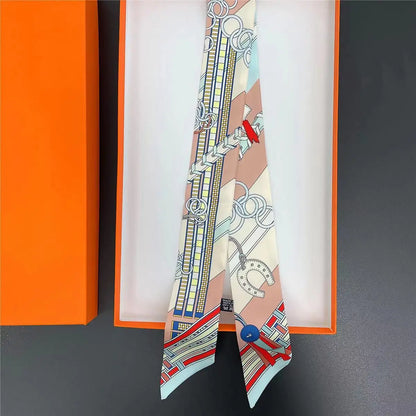 New Long Small Silk Scarf Headband Women's Double-sided Elegant Binding Strap Streamer Small Scarf Gift Ribbon Silk Scarf