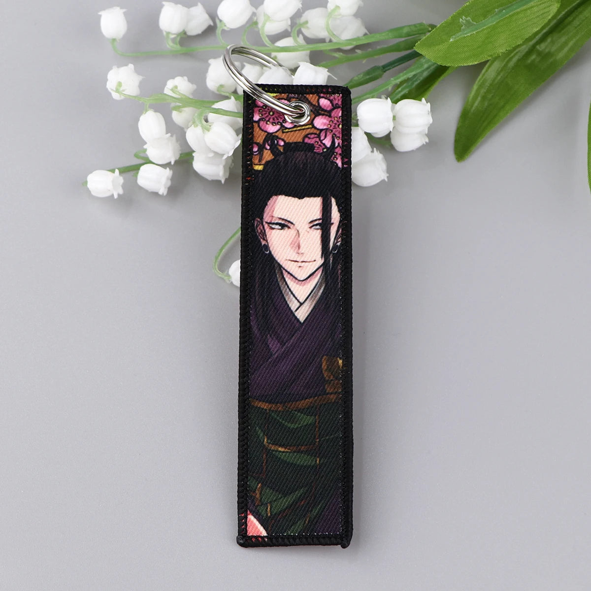 Anime Satoru Gojo Geto Suguru Embroidery Key Fobs Japanese Manga Key Tag Keychain Key Ring Backpack Chaveiro