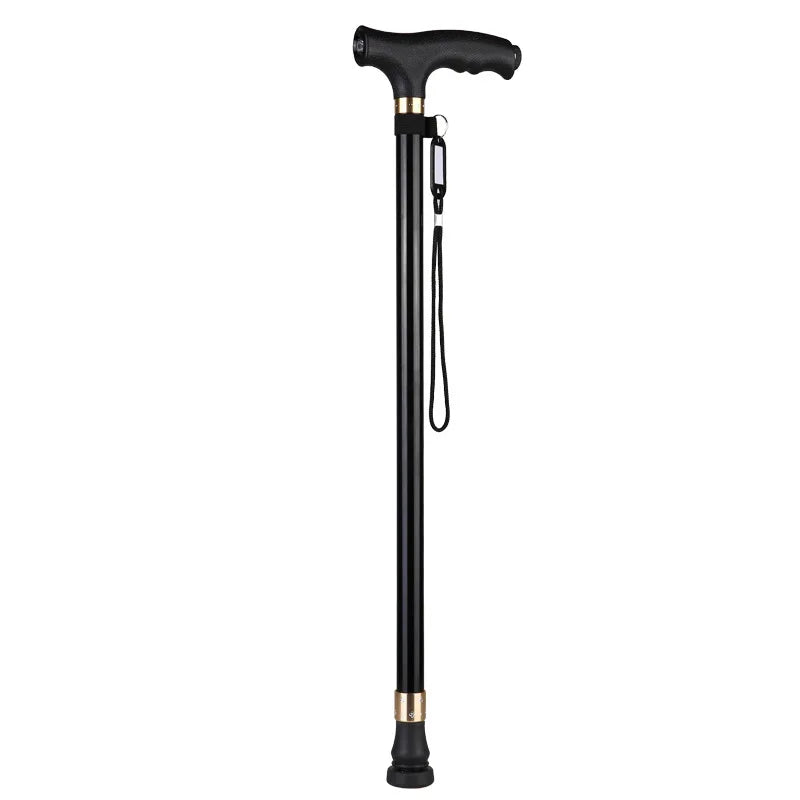 LED Light Non-Slip Elderly Walking Sticks Aluminum Alloy Multifunctional Crutch with Big Four Feet for Old Men