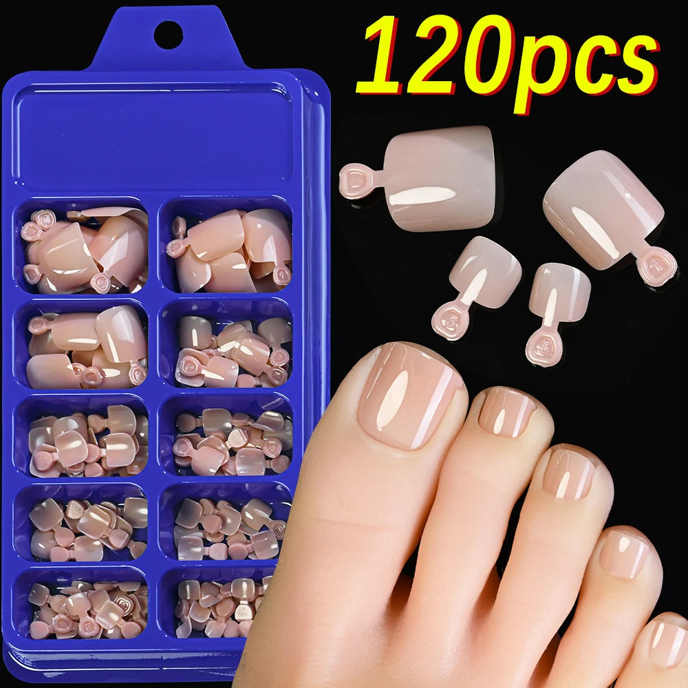 120Pcs Glossy Black Press On Toenails Short Square Full Cover Fake Toenail Tips for Summer Women False Foot Nail Tip Extension &
