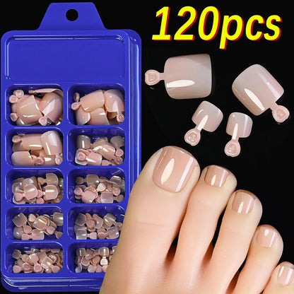 120Pcs Glossy Black Press On Toenails Short Square Full Cover Fake Toenail Tips for Summer Women False Foot Nail Tip Extension &