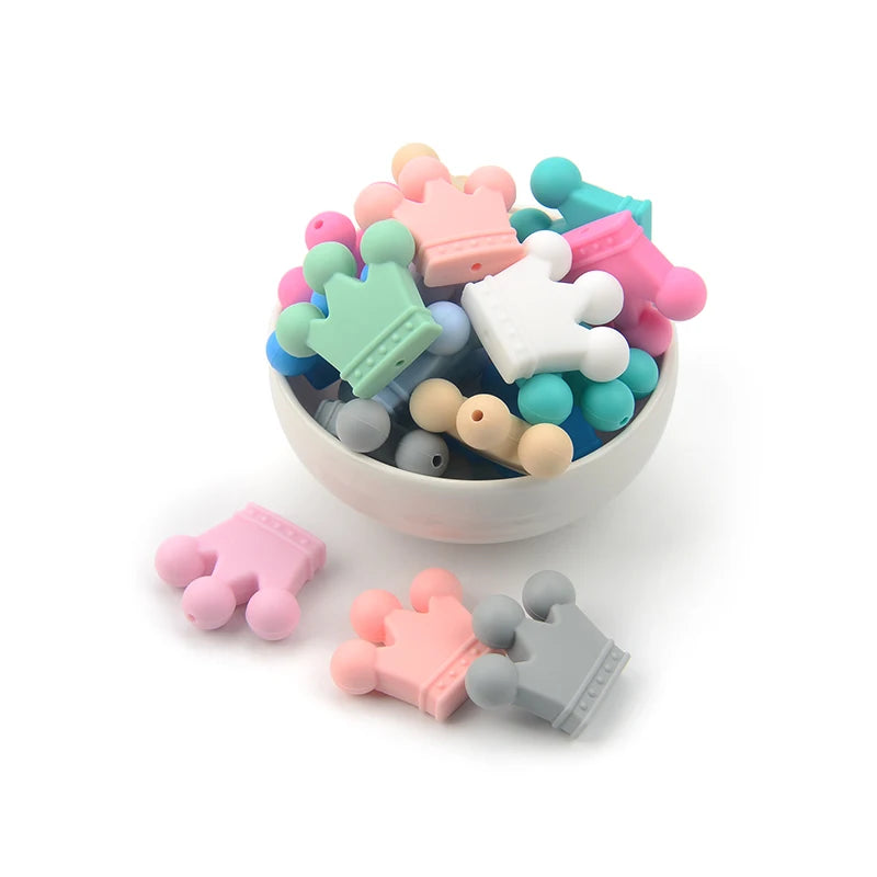 Crown Silicone Beads 5pcs Baby Teether BPA Free Silicone Teething Beads Baby Chew Teething Necklace DIY Pacifier Clips Accessory