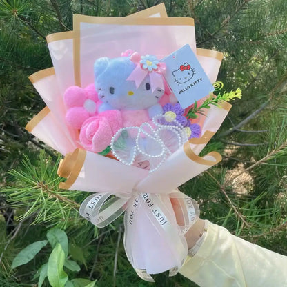 Cartoon My Melody Kuromi Cinnamoroll Kt Cat Plush Doll Creative Flower Bouquet Valentine Christmas Graduation Birthday Gift