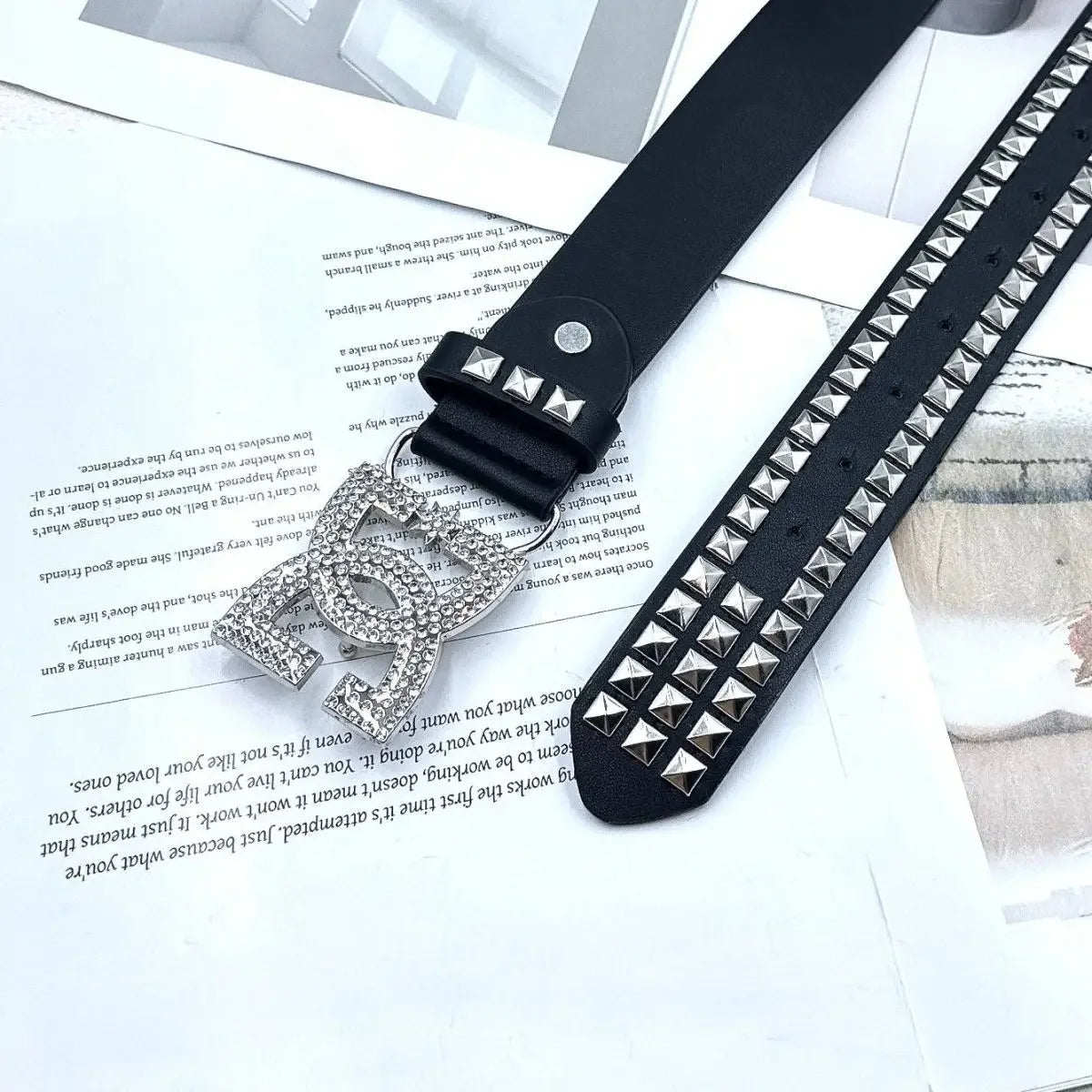 Women Rhinestone Rivet Leather Belt 120cm Y2K Punk Luxury Hot Girl Versatile Decor Waist Belt