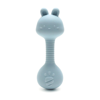 Food-Grade Baby Bunny Silicone Rattle Teether – Dumbbell Shape for Easy Grip, Handheld Toy for Infants