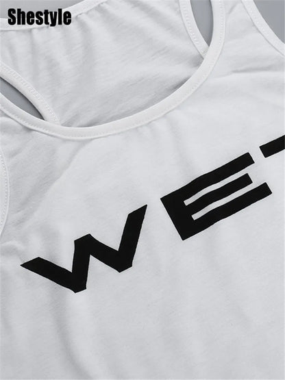 Shestyle Transparent White Crop Top Women 2024 Autumn Sleeveless Wet Letter Print Super Stars Same Style Tank Theatrical Costume