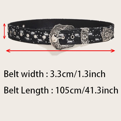Women's Retro Casual Trend Rhinestone Buckle Belt, Street Ripped Denim Style Punk Rock Versatile Fashion Accessory，For Men Women