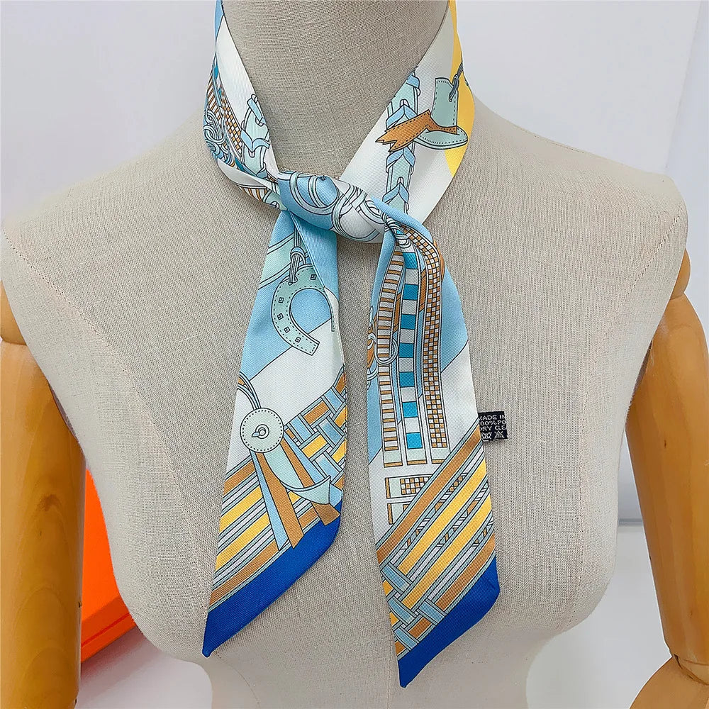 New Long Small Silk Scarf Headband Women's Double-sided Elegant Binding Strap Streamer Small Scarf Gift Ribbon Silk Scarf