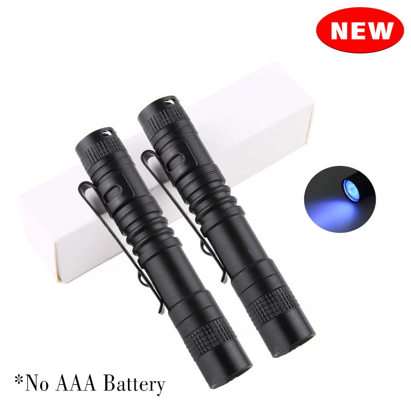 1/2PCS UV Flashlight 395nm Ultraviolet Torch With Pen Clip Portable Use AAA Batteries Light Pet Urine Scorpion Detector UV Lamp