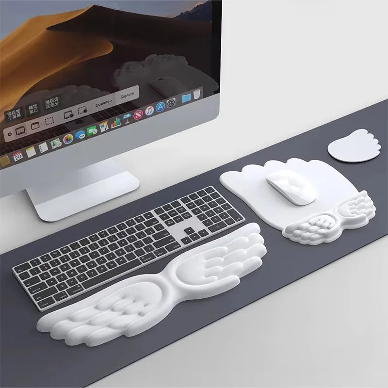 Keyboard Mouse Wrist Rest Angel Wing Memory Foam Mouse Wrist Rest Support Ergonomic Non-Slip For Office Gaming Computer Laptops