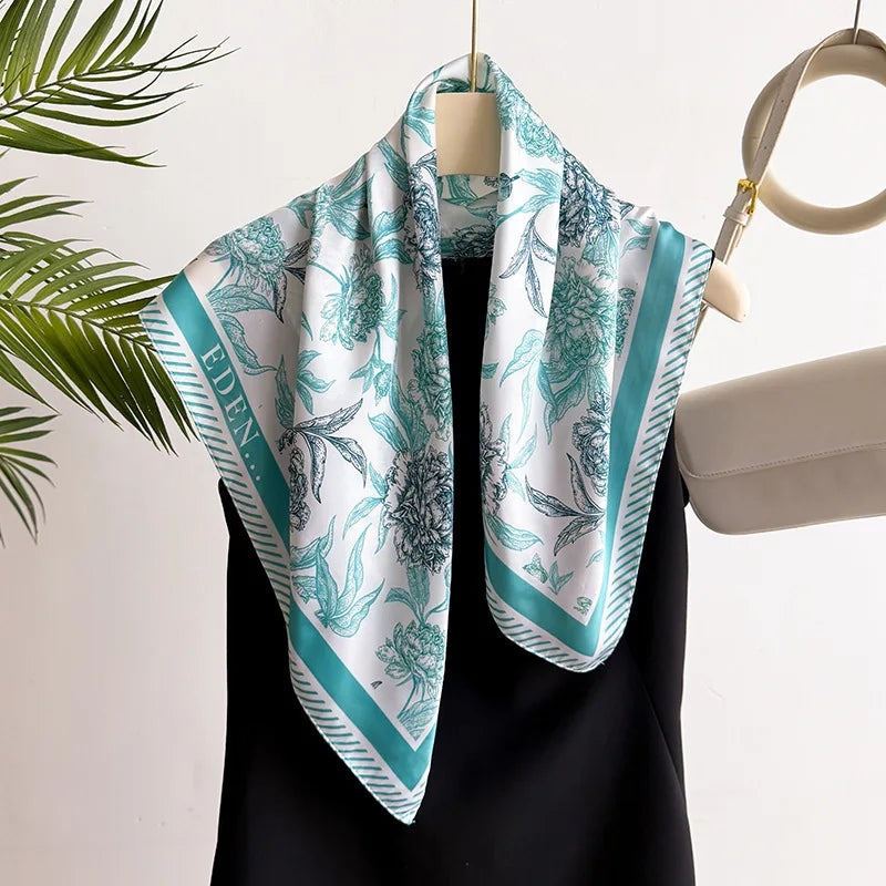 Neckerchief Female Luxury Square Scarf for Women Silk Feeling Shawl Satin Hijab Fashion Wraps Hair Bands Ribbon Headband Bandann