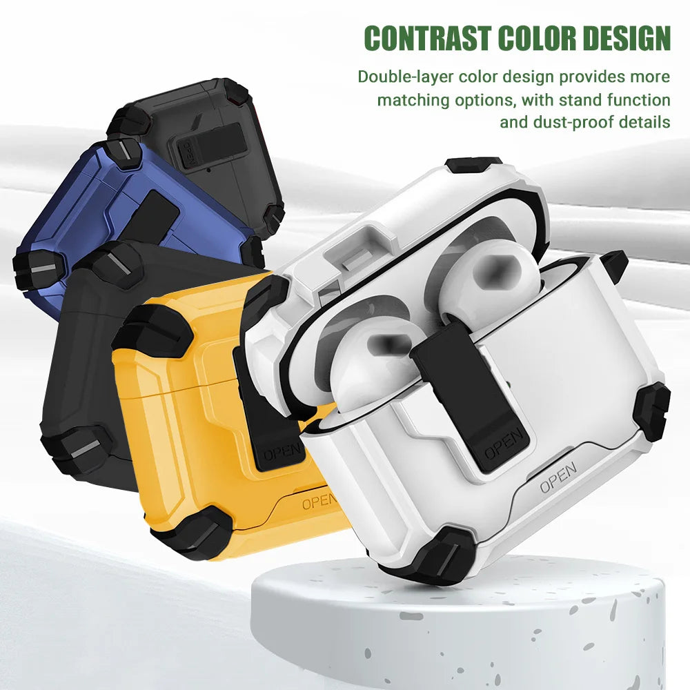 Luxury Bracket Case For AirPods Pro 3 3nd Automatic Lock Compatible With MagSafe For Men Apple Air Pods Pro 2 4 3 2 1 Pro2 Cover