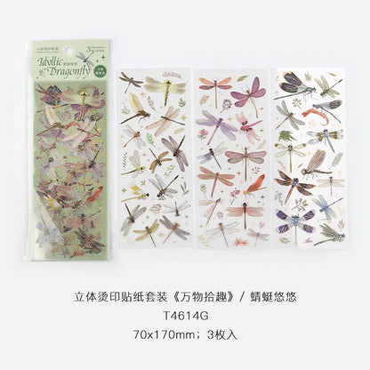 3pcs Kawaii Feather Dragonfly Bird Jellyfish Decorative Stickers Pack Scrapbooking Material Label Diary Phone Journal Planner