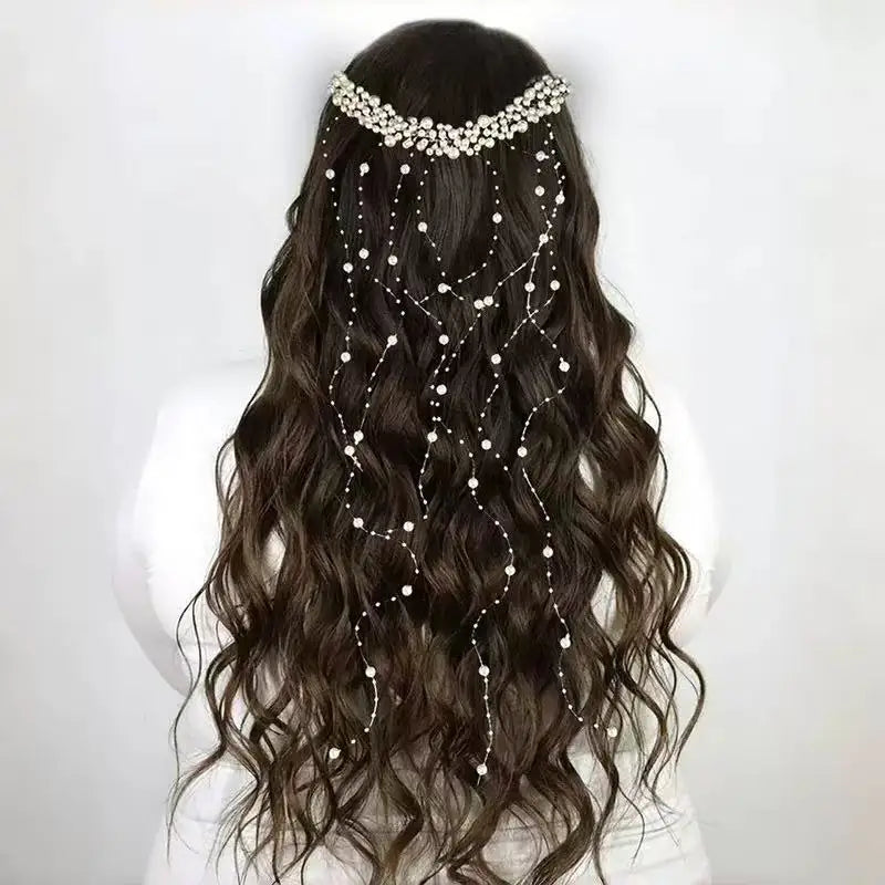 1 elegant artificial pearl hair comb with exquisite bead tassel for bride's wedding dress headwear