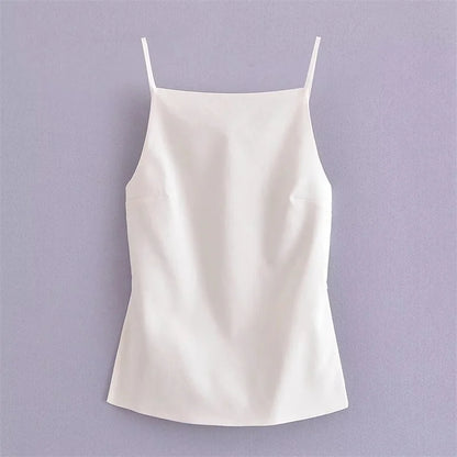 MUJER 2025 Black Backless Top Female White Sleeveless Crop Top With Straps Summer Sexy Tops Woman Party Women's Evening Top