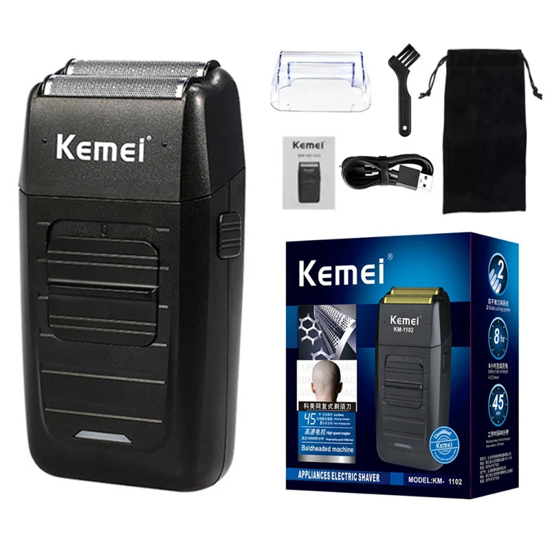 Kemei Rechargeable Cordless Shaver for Men Twin Blade Reciprocating Beard Razor Face Care Multifunction Strong Trimmer  KM-1102
