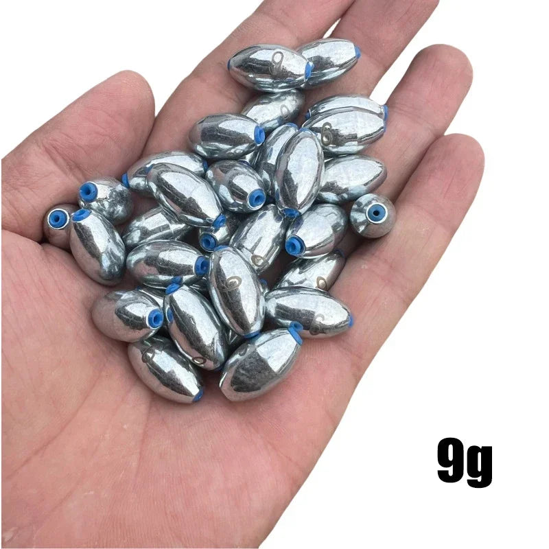 10pcs/Lot Alloy Hollow Olive Fishing Sinkers 3g/4g/5g/6g/7g/8g/9g/10g/12g/15g Carbon Steel Fishing Weights Fishing Accessories