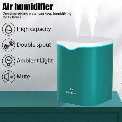 2000ML USB Air Humidifier Double Spray Port Essential Oil Aromatherapy Diffuser Cool Mist Maker Fogger for Home Office