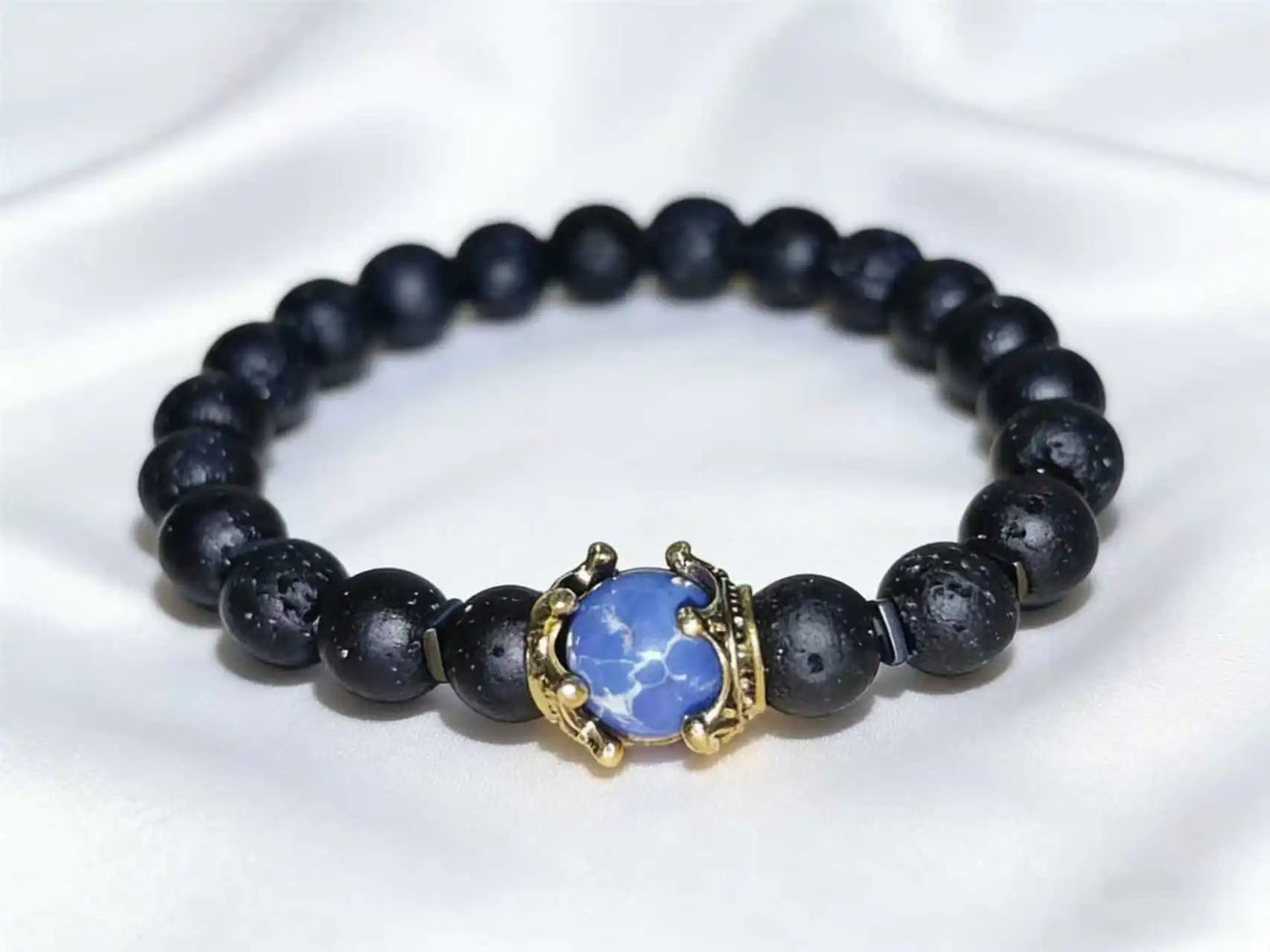 Men's Stylish Natural Stone Bracelet Vintage Crown Symbol of Power Hematite Beads Gift for Friends Natural Tiger Eye beads