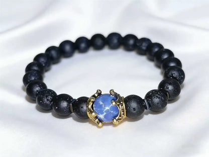 Men's Stylish Natural Stone Bracelet Vintage Crown Symbol of Power Hematite Beads Gift for Friends Natural Tiger Eye beads