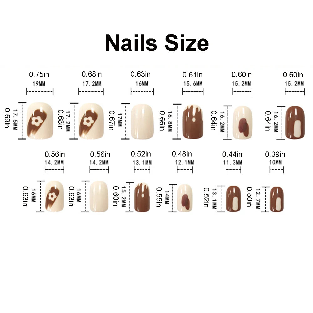 24pcs/set short square fake nails for women girls faux ongles fashion glitter geometric flowers design press on false nail kit