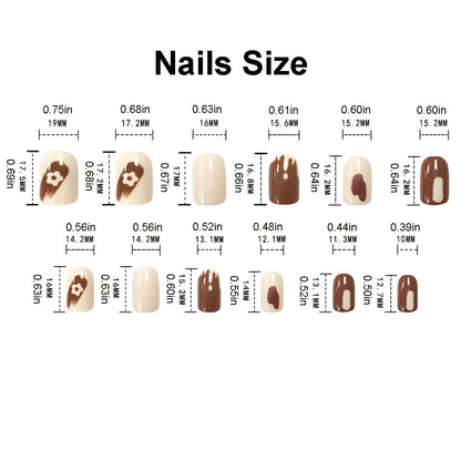 24pcs/set short square fake nails for women girls faux ongles fashion glitter geometric flowers design press on false nail kit