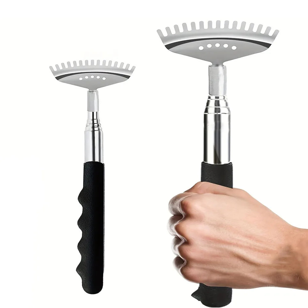 Extendable Back Scratcher the head has 15 rakes, Stainless Steel Portable Telescopic Rubber Handle Back Scratchers