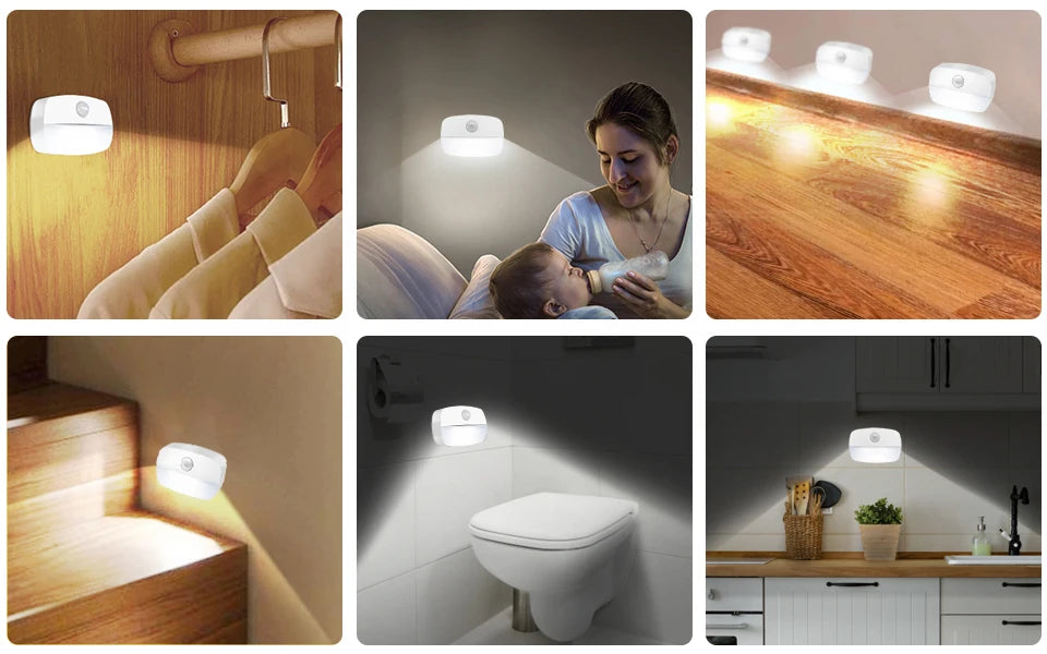 Motion Sensor Light Indoor LED Night Light Stick on Nightlight Battery Operated Lights for Hallway Stair Bathroom Closet Bedroom
