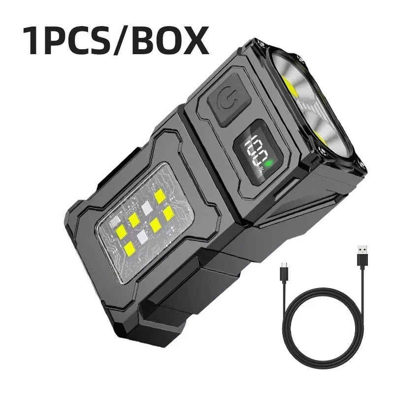 Mini USB Rechargeable LED Flashlight - Portable Super Bright Torch with Tail Magnet, Side COB Emergency Light & Camping Lantern