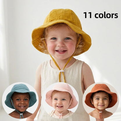 INS Baby Pure Cotton Basin Hat Sun-Protective Breathable Baby Fisherman Hat Solid Color Children's Sun Hat