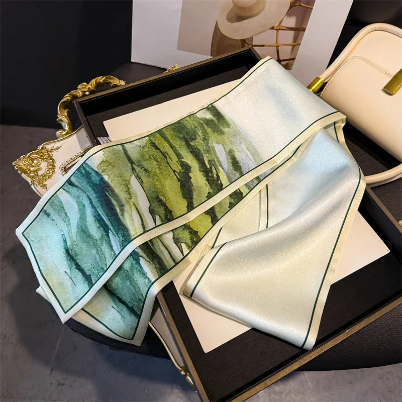 Fashion Skinny Silk Scarf for Women Letter Hair Ribbons Headbands Bandana Female Bag Wrist Wrap Neckerchief Foulard Neck Ties