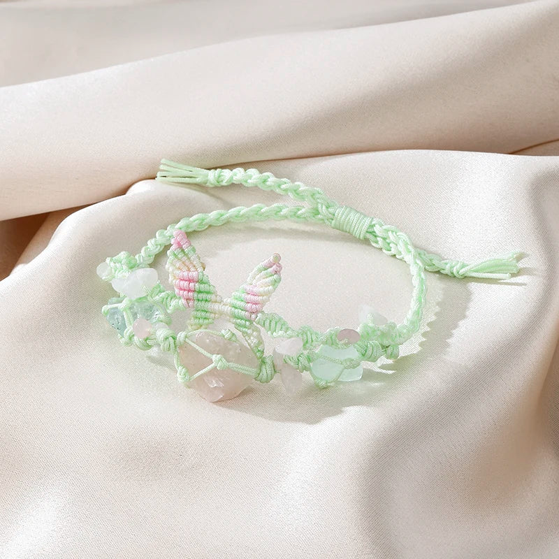 Fashion Crystal Adjustable Bracelets Women DIY Raw Stone Weaving Hand Rope Osmanthus Fluorite Bracelet Party Jewelry Gifts
